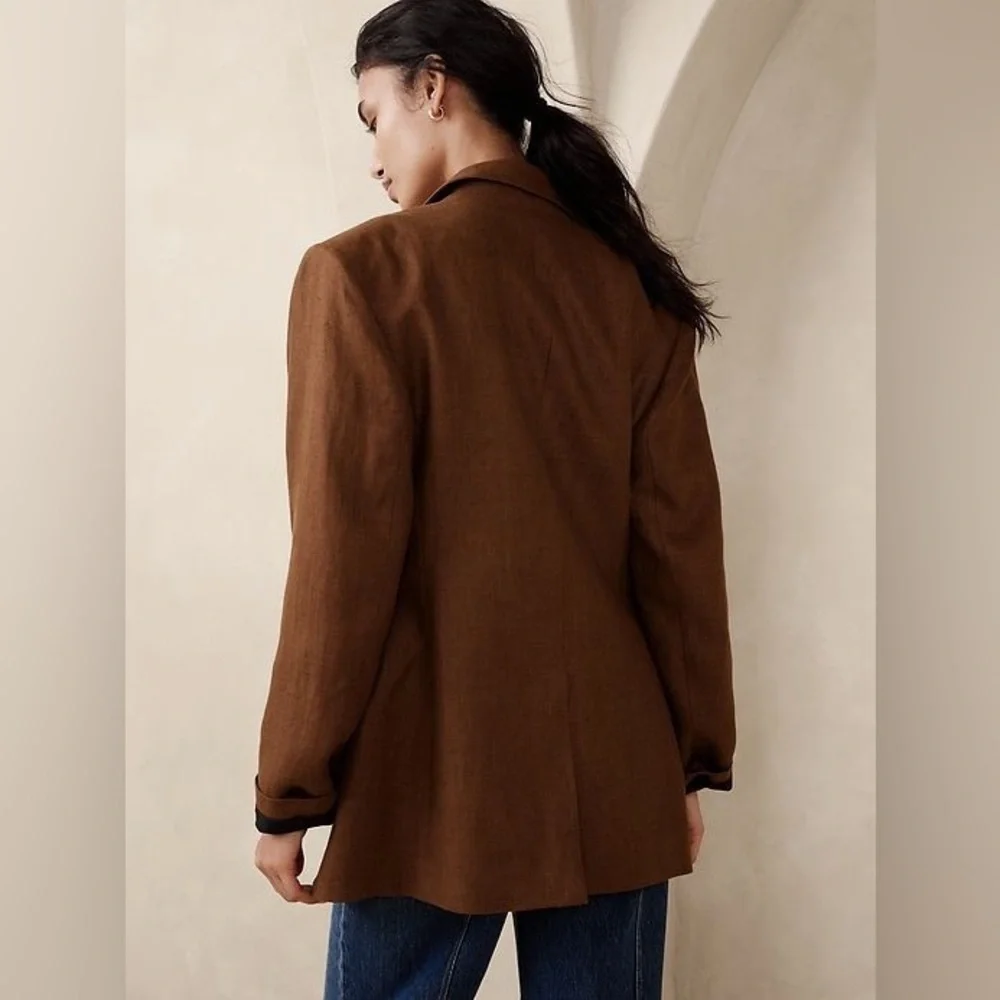 NWT! Banana Republic Toasted Hickory Brown Isola Hourglass Linen Blazer -Size 0🩷